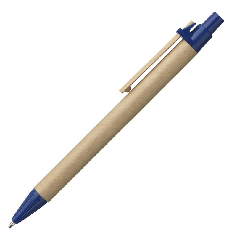 eco pen van karton gemaakt met enkele blauwe plastic onderdelen